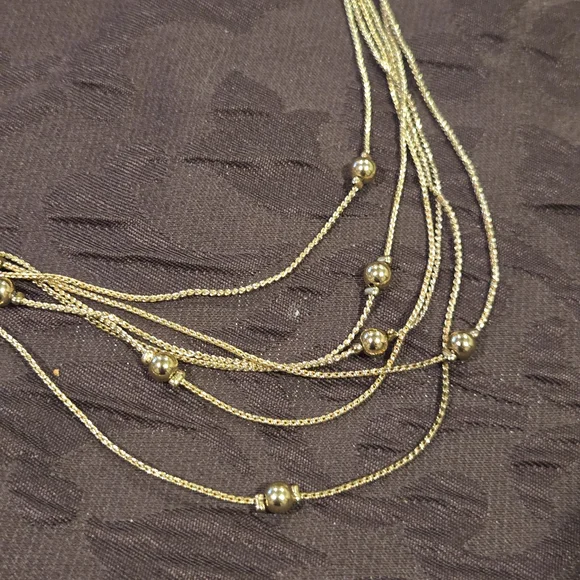 Liz Claiborne Womens Gold Tone Necklace. Long, Chained And Beaded. Signed. - Picture 4 of 6